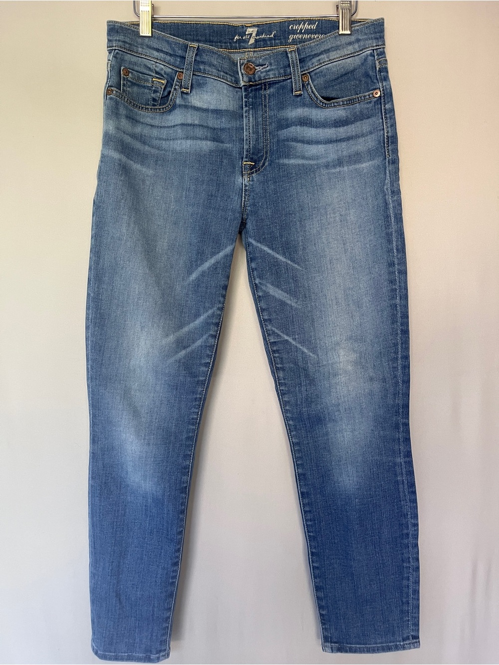 7 For All Mankind Gwenevere Crop Skinny Jeans 28 Light Wash Mid Rise